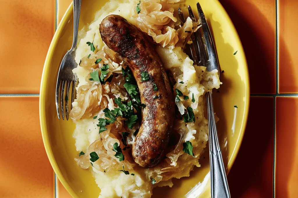 Bangers and Mash with Sauerkraut