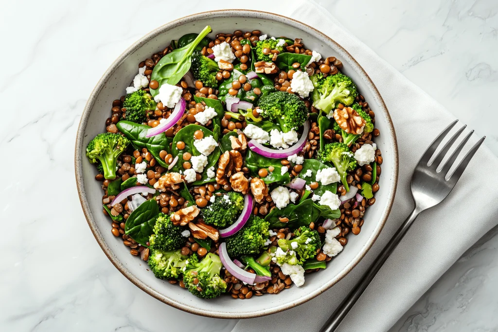 Lentil Salad with Broccoli and Spinach