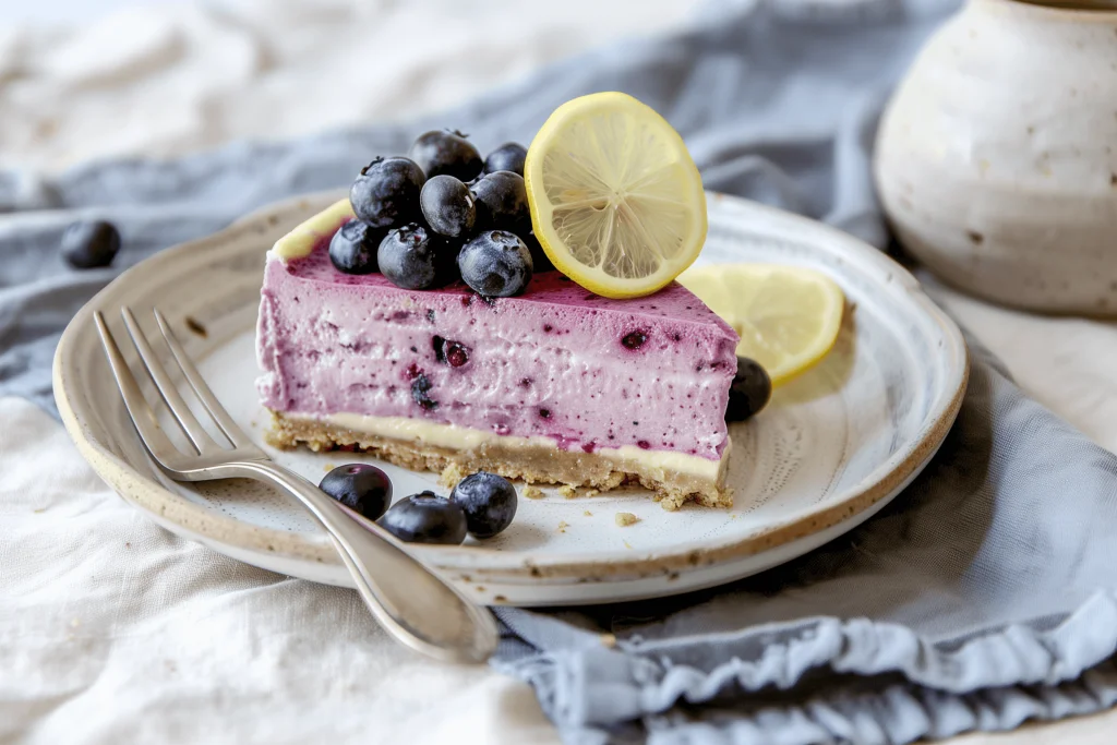 Roher Blaubeer-Zitronen-Cashew-Käsekuchen
