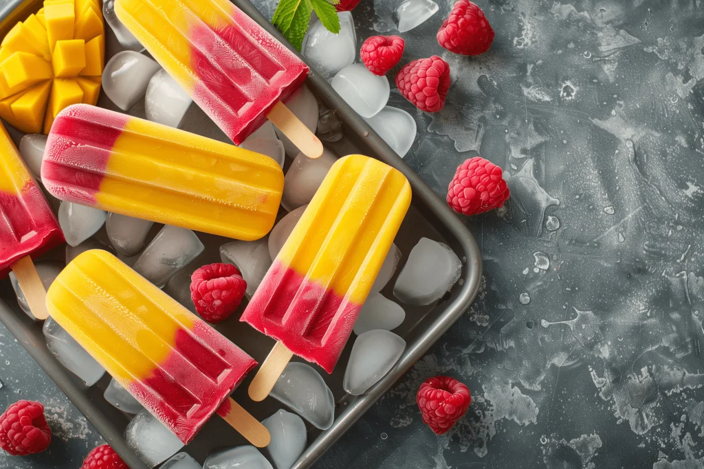 Mango-Himbeer-Eis am Stiel