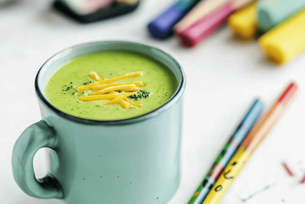 Broccoli and Spinach Soup with Cheddar Cheese