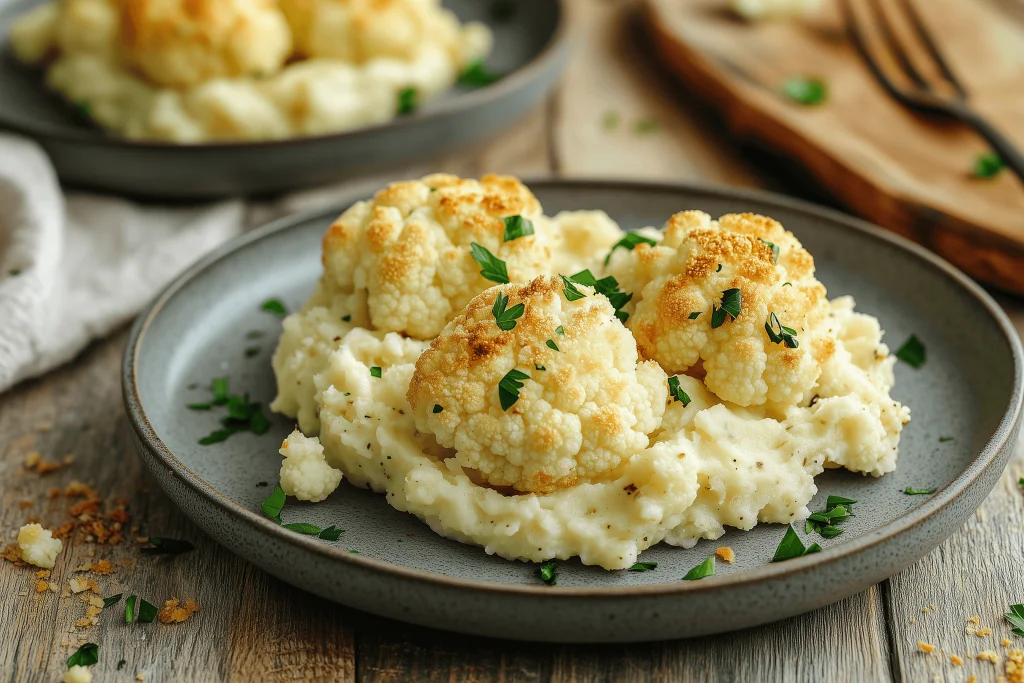 Parmesan-Blumenkohl-Bites mit cremigem Blumenkohlpüree