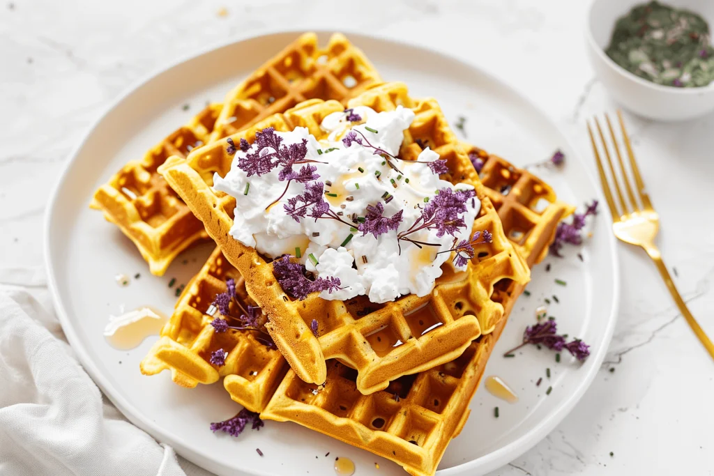 Pumpkin Waffles with Chive Quark
