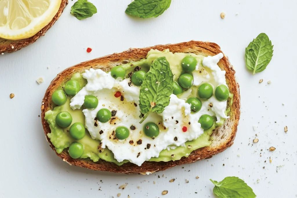 Ricotta Cheese, Smashed Peas, Avocado and More on Toast